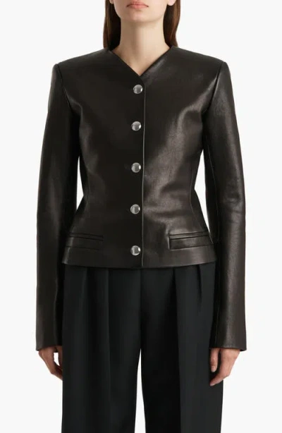 KHAITE KHAITE NARA COLLARLESS LEATHER JACKET