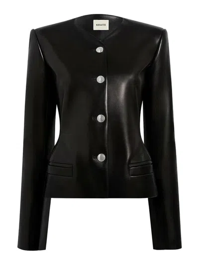 Khaite Nara Leather Peplus Jacket In Black