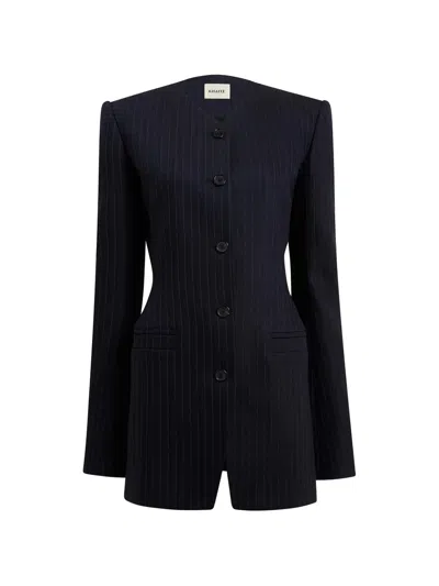 Khaite Naran Pinstripe Button Jacket In Blue
