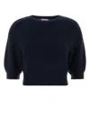 Khaite Lorelai Short Wool And Cashmere Blend Sweater In Blue