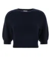 Khaite Lorelai Short Wool And Cashmere Blend Sweater In Blue