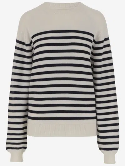 Khaite Navy Blue/white Wool Sweater