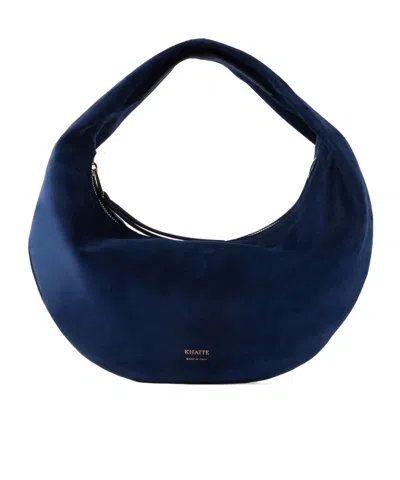 Khaite Navy Suede Crescent Hobo Bag In Blue