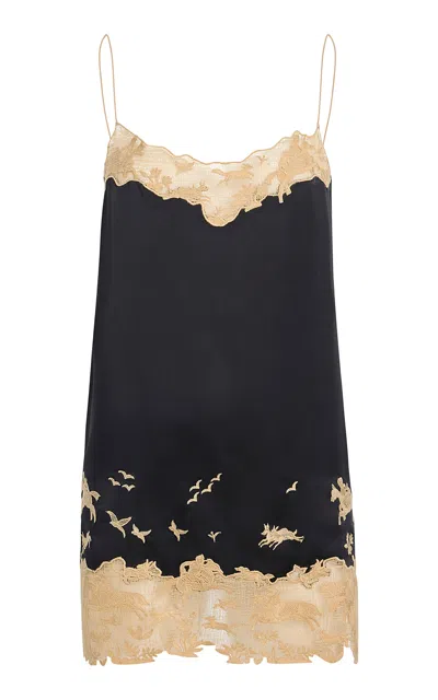 Khaite Neela Embroidered Silk Top In Black