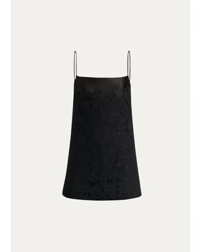 Khaite Neema Floral Lace Silk-blend Longline Top In Black
