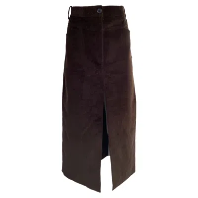Khaite Neer Front Slit Midi Skirt In Brown Corduroy