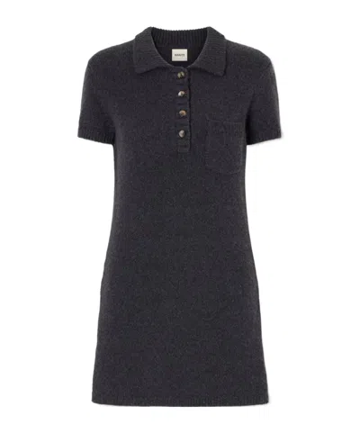 Khaite Nehra Cashmere Knit Polo Collar Mini Dress In Gray