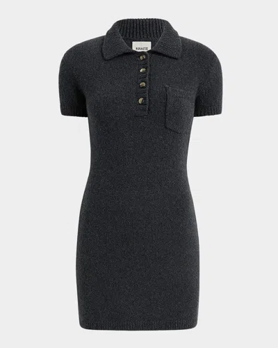 Khaite Nehra Short-sleeve Cashmere Mini Polo Dress In Black
