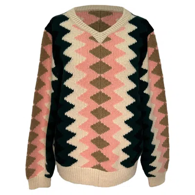 Khaite Nessa Zig-zag Knitted Sweater In Multicolor Cashmere In Beige