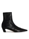 Khaite Square Toe Leather Ankle Boots With Geometric Heel In Negro