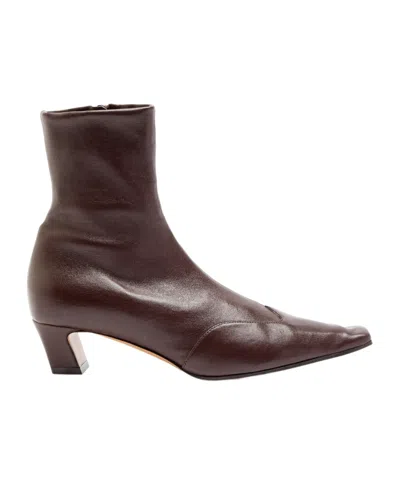 Khaite Nevada 40 Leather Ankle Boots In Burgundy