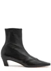 Khaite Square Toe Leather Ankle Boots With Geometric Heel In Black