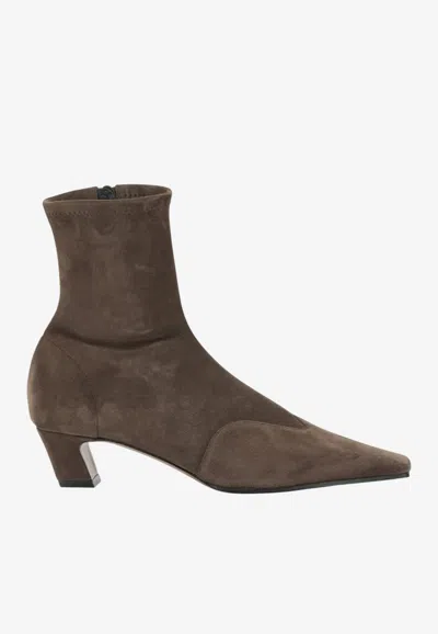 Khaite Nevada 40 Suede Ankle Boots In Brown
