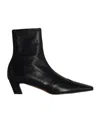 Khaite Square Toe Leather Ankle Boots With Geometric Heel In Black
