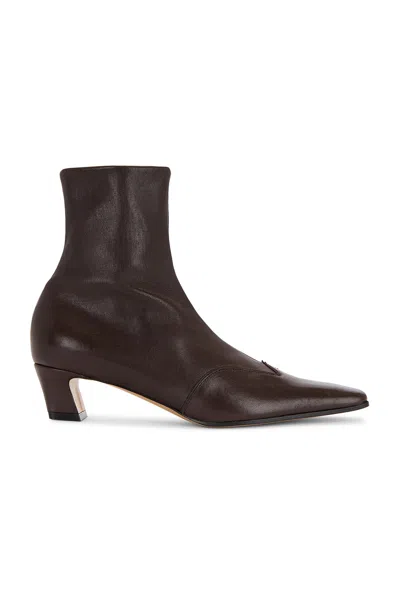 Khaite Nevada Mid-ankle Stretch Leather Boots In Brown