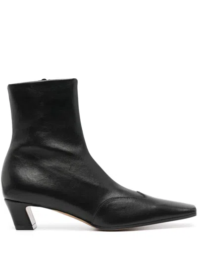 Khaite Pointed Toe Ankle Boots With Smooth Lamb Leather In Black