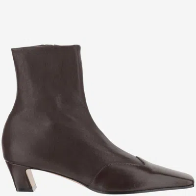 Khaite Nevada Ankle Stretch Leather Boot In Brown