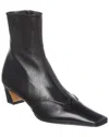 Khaite Square Toe Leather Ankle Boots With Geometric Heel In Black