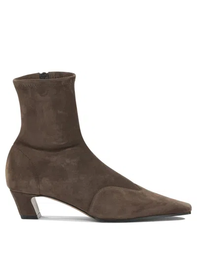 Khaite "nevada Stretch 40 Mm" Ankle Boots With Zipper In Brown