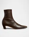 Khaite Nevada Mid-ankle Stretch Leather Boots In Dark Brown