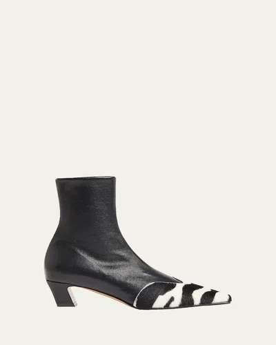 Khaite Nevada Leather And Zebra-print Calf Hair Ankle Boots In Black