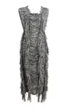 Khaite Nicolina Fringed Hand-knit Maxi Dress In Black,white