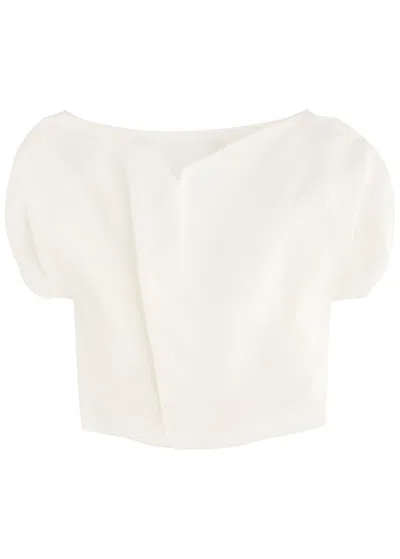Khaite Silk Top Rounded Puff Sleeves In White