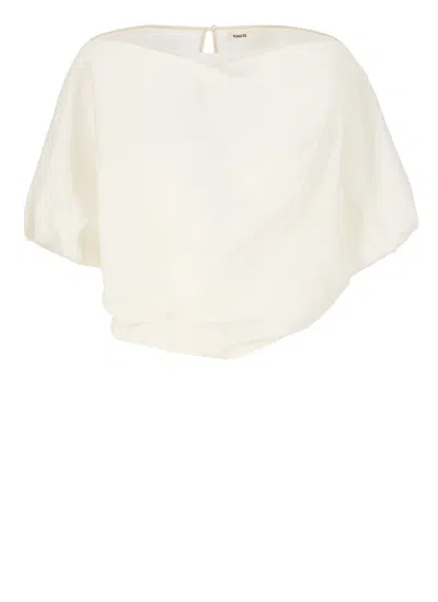 Khaite Silk Top Rounded Puff Sleeves In White