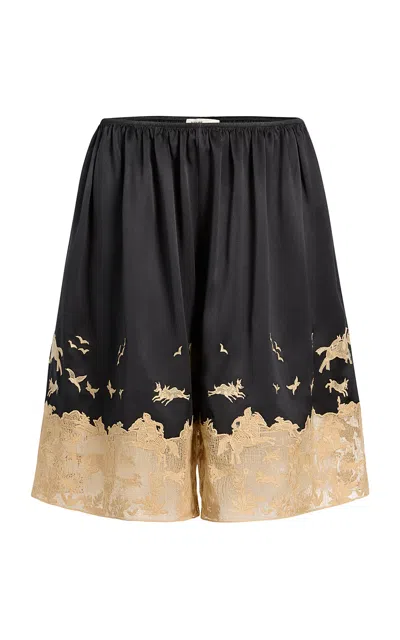 Khaite Nilmette Embroidered Silk Shorts In Black