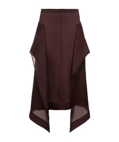 Khaite Nina Layered Panel Midi Skirt In Brown