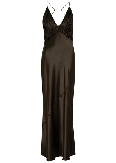 Khaite Nirva Satin Maxi Dress In Dark Brown | ModeSens
