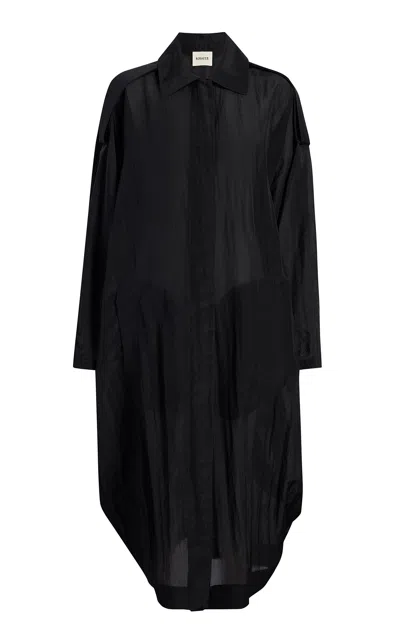 Khaite Noa Crinkled Viscose-nylon Coat In Black