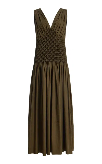 Khaite Nola Pleated Cotton Maxi Dress In Green