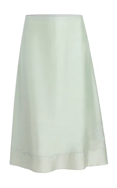 Khaite Nonia Mid-rise Midi Skirt In Green