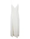 Khaite Nonya Plunged Satin Crepe Maxi Dress In Chalk