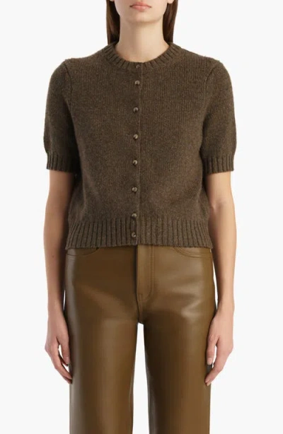 Khaite Nora Short Sleeve Stretch Cashmere Cardigan In Brown