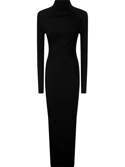 Khaite Maxi Dress With High Neck Slim Black In Black  