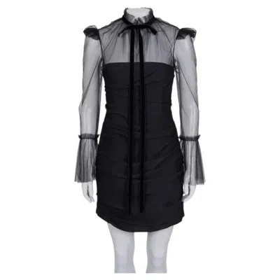Pre-owned Khaite Nwot  Black Silk Cocktail Dress With Sheer Sleeves Xs