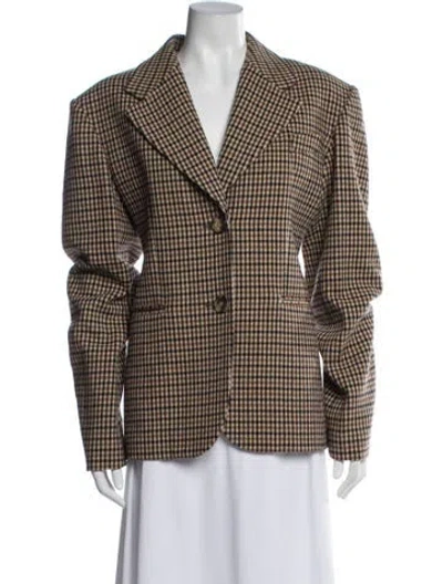 Pre-owned Khaite Nylon Plaid Print Blazer In Brown
