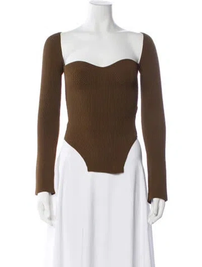 Pre-owned Khaite Nylon Square Neckline Bodysuit In Brown