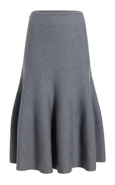 Khaite Odil Flared Wool-blend Midi Skirt In Grey