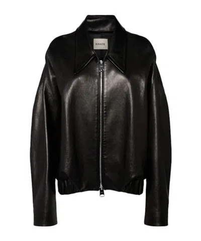 Khaite Odin Leather Zip Up Jacket In Black