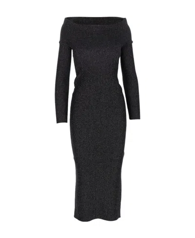 Khaite Off-shoulder Long-sleeve Dress In Black