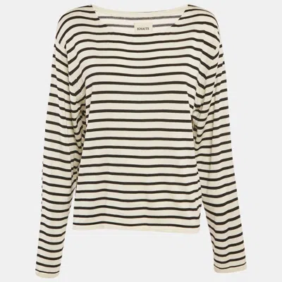 Pre-owned Khaite Off-white Striped Knit Long Sleeve Top S