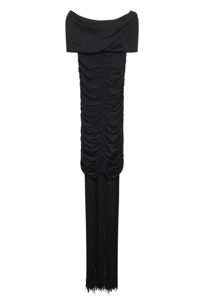 Khaite Off-shoulder Draped Dress In Black