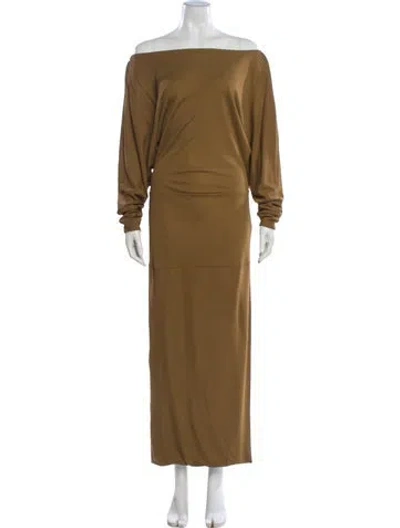 Pre-owned Khaite Off-the-shoulder Long Dress In Brown