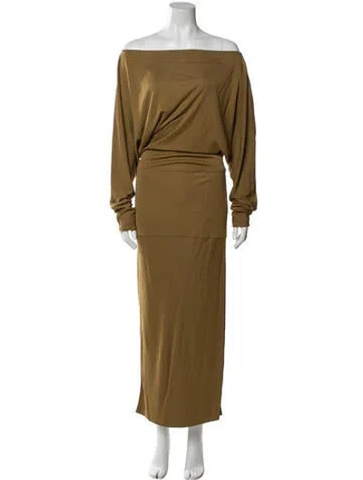 Pre-owned Khaite Off-the-shoulder Long Dress In Neutral
