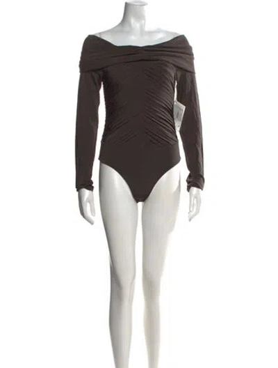 Pre-owned Khaite Off-the-shoulder Long Sleeve Bodysuit W/ Tags In Brown