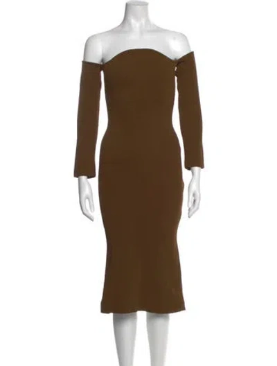 Pre-owned Khaite Off-the-shoulder Midi Length Dress In Brown