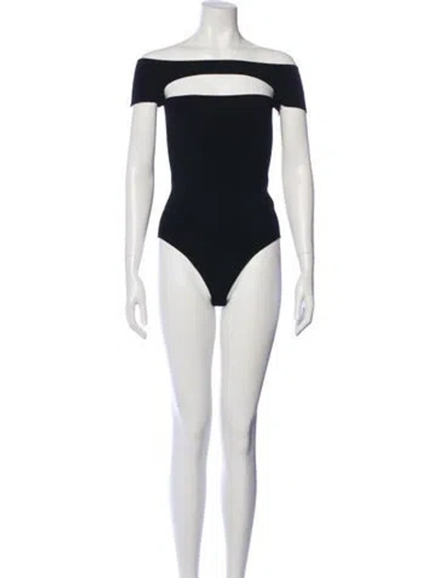 Pre-owned Khaite Off-the-shoulder Short Sleeve Bodysuit In Black